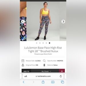 Lululemon base pace flowerscope 28”
